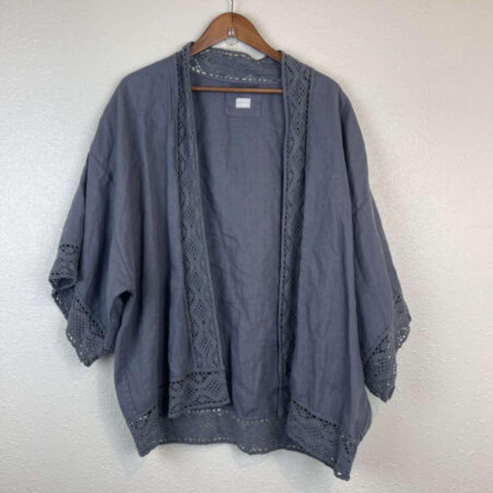 Poetry Women's Gray 100% Linen Open Front Cardigan Top Size 16